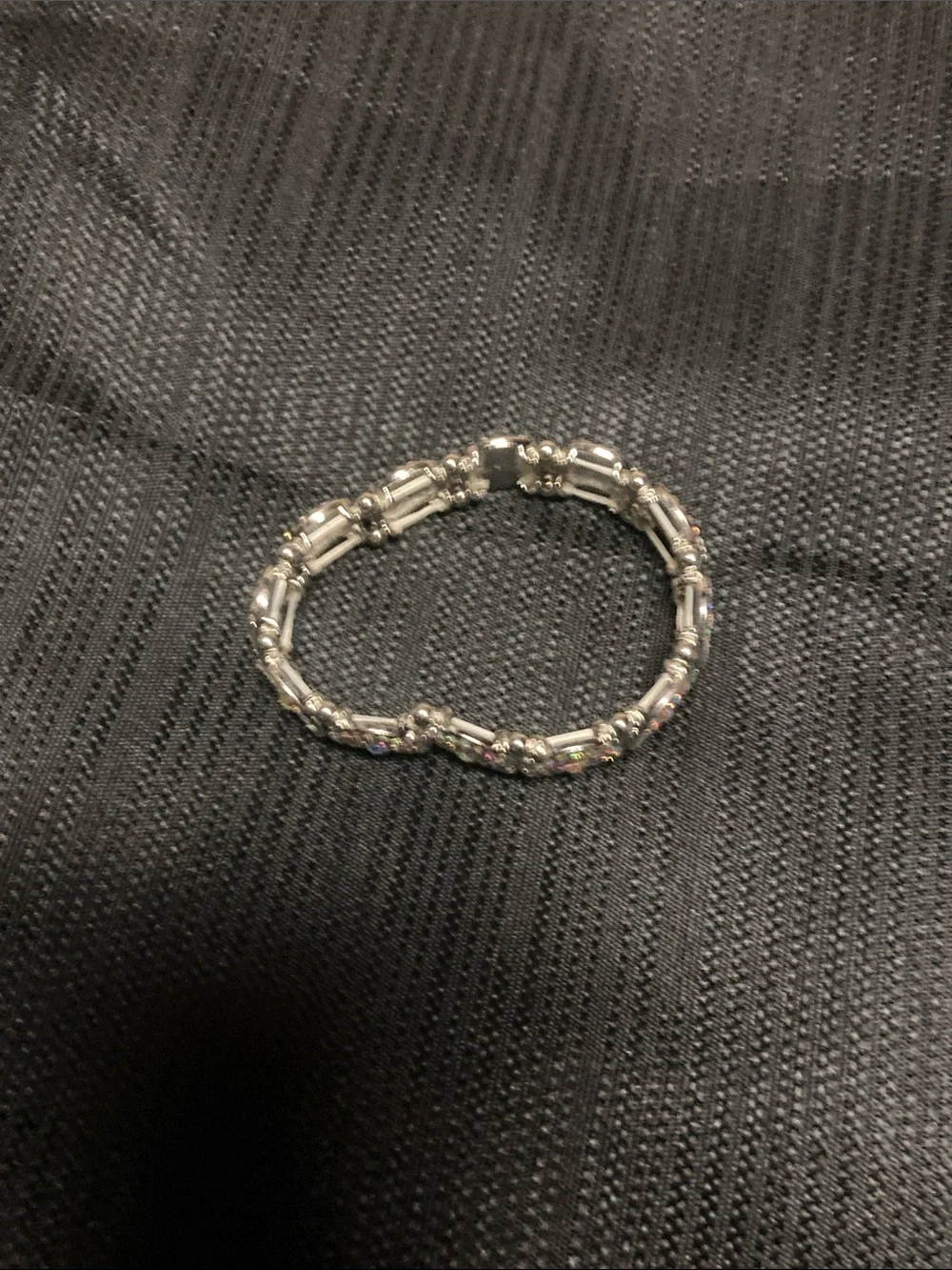 AB rhinestone Disc Stretch Bracelet - Sparkling Aurora Finish